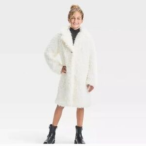 Art Class S(6-7) Girls Long Faux Fur Ivory White Coat Jacket. Big Girls.